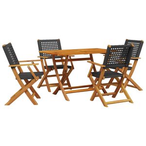 vidaXL Set de comedor de jard&iacute;n 5 pzas rat&aacute;n PE madera maciza negro