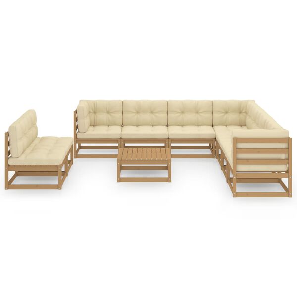 vidaXL Set de muebles de jard&iacute;n 10 pzs cojines madera pino marr&oacute;n miel
