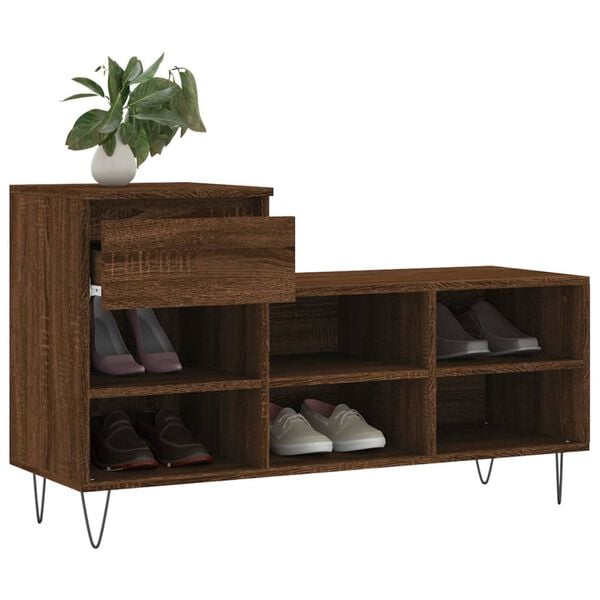 vidaXL Mueble zapatero madera contrachapada roble marrón 102x36x60 cm