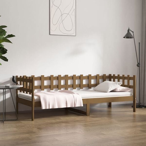 vidaXL Sof&aacute; cama madera maciza de pino marr&oacute;n miel 90x200 cm