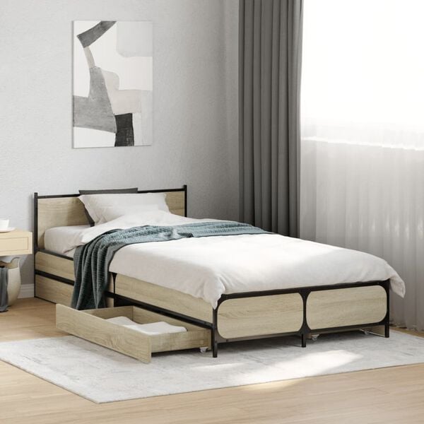 vidaXL Cama con cajones madera ingenier&iacute;a roble Sonoma 90x190 cm