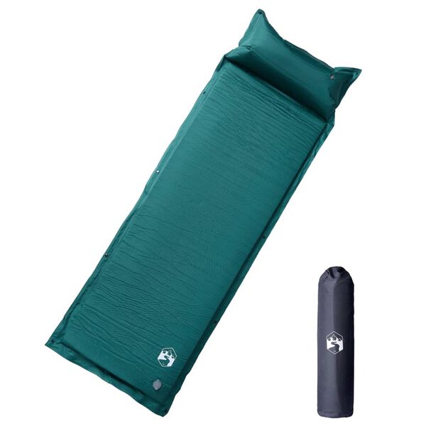 vidaXL Colch&oacute;n de camping autoinflable con almohada 1 persona verde