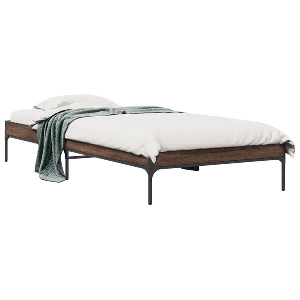 vidaXL Estructura cama madera ingenier&iacute;a metal roble marr&oacute;n 90x200 cm
