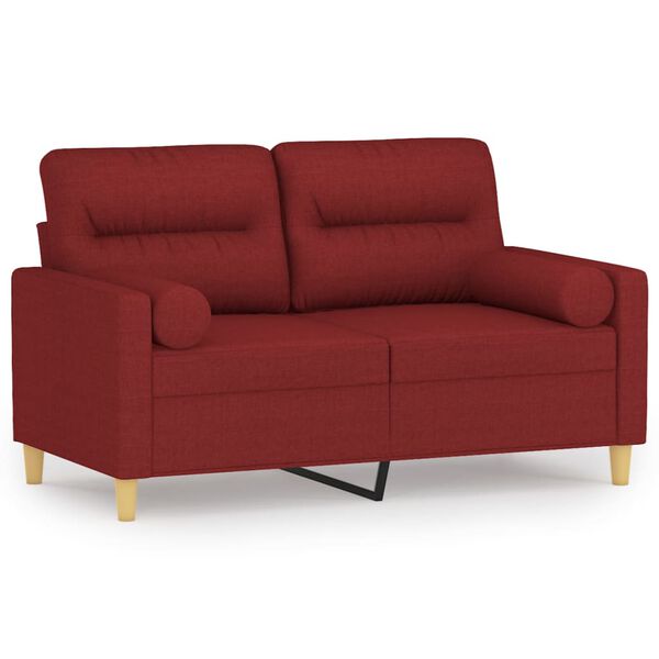 vidaXL Sof&aacute; de 2 plazas con almohadas y cojines tela rojo tinto 120 cm