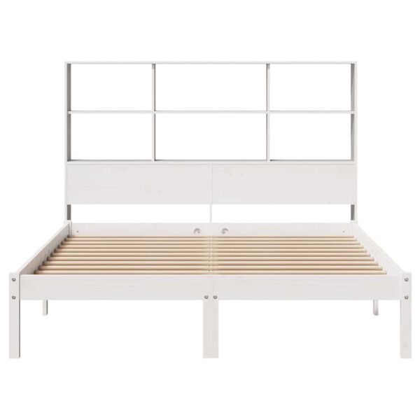 vidaXL Cama con estanter&iacute;a sin colch&oacute;n madera maciza blanca 140x190 cm