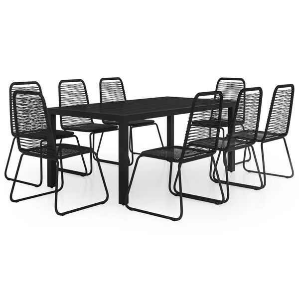 vidaXL Set de comedor de jard&iacute;n de 9 piezas PVC rat&aacute;n negro