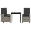 vidaXL Set comedor de jard&iacute;n 3 piezas con cojines rat&aacute;n sint&eacute;tico gris
