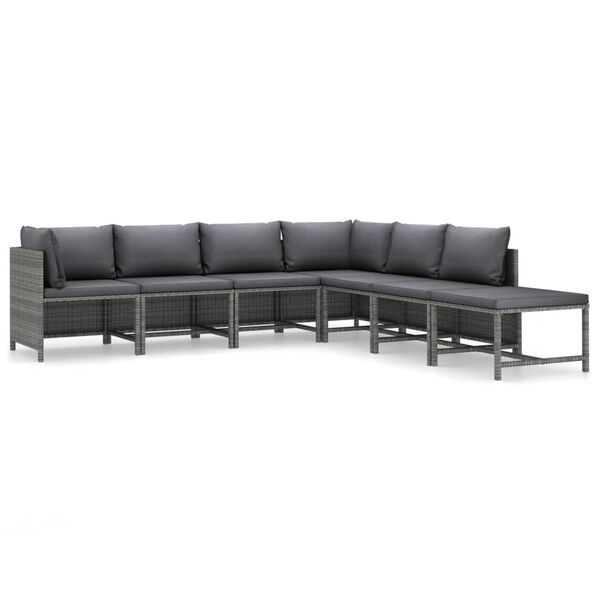vidaXL Set de muebles de jardín 7 pzas y cojines ratán sintético gris