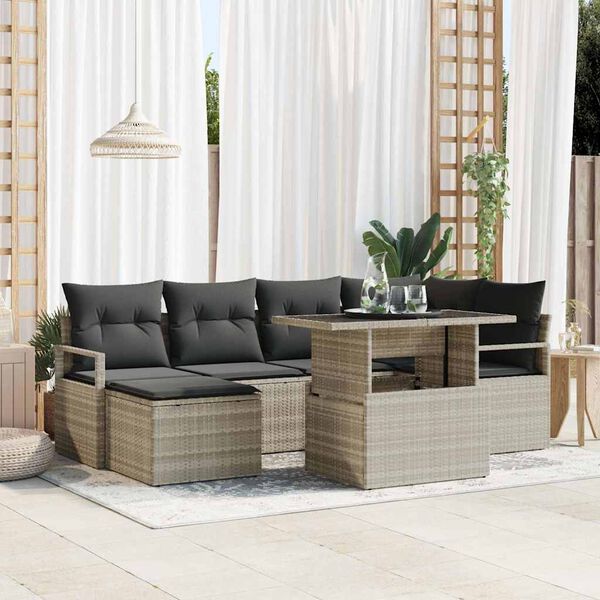 vidaXL Conjunto de sof&aacute; de jard&iacute;n con coj&iacute;n 7 pcs Gris claro