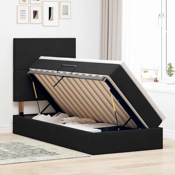 vidaXL Cama con almacenamiento y colch&oacute;n Negro 90 x 200 cm Terciopelo