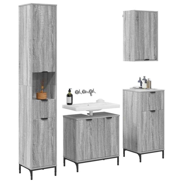 vidaXL Juego de muebles de ba&ntilde;o Gris Sonoma Madera Compuesta, Metal