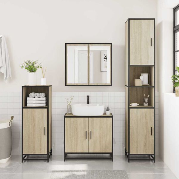 vidaXL Set de muebles de baño 2 pzas madera contrachapada roble Sonoma