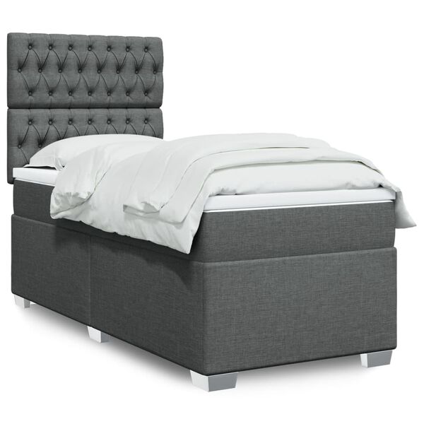 vidaXL Cama box spring con colch&oacute;n tela gris oscuro 80x200 cm