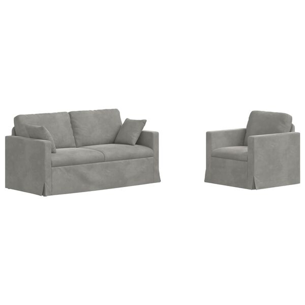 vidaXL Juego de Sof&aacute; 2 pcs Gris Claro 158 x 78 x 80 cm Terciopelo
