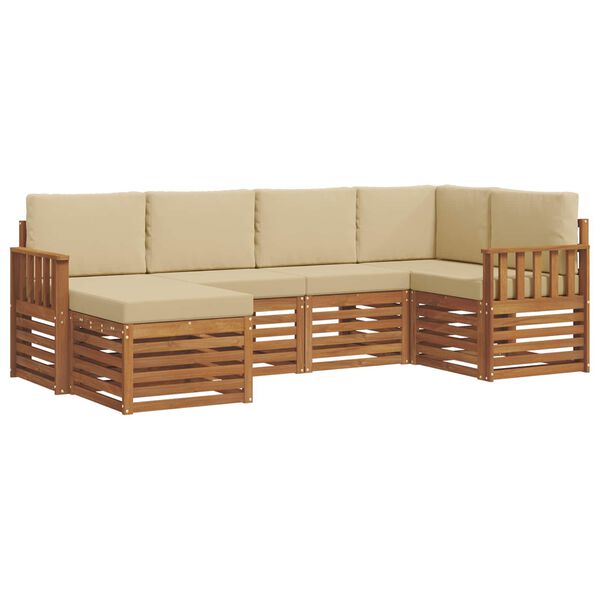 vidaXL Juegos de sof&aacute;s 6 pcs Natural y Beige Madera de Acacia S&oacute;lida