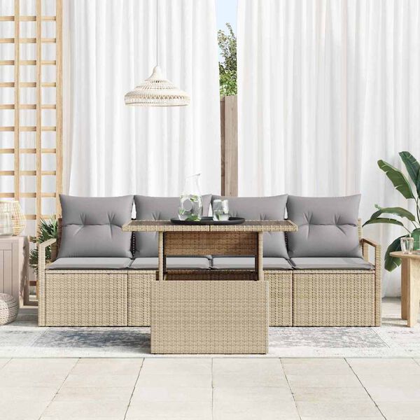 vidaXL Conjunto de sof&aacute; de jard&iacute;n 5 pcs Beige rat&aacute;n sint&eacute;tico