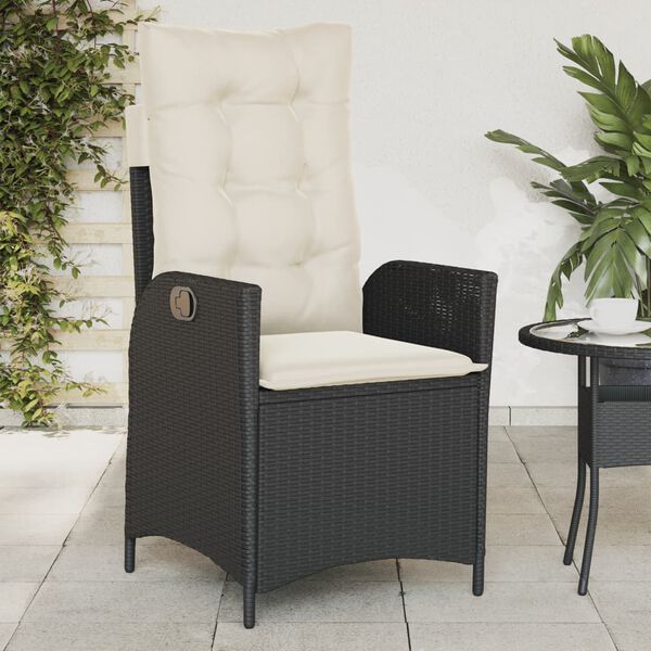 vidaXL Sillones reclinable jard&iacute;n cojines 2 uds rat&aacute;n sint&eacute;tico negro
