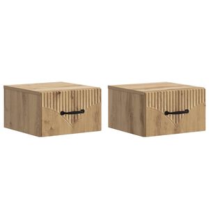 vidaXL Mesita de Noche de Pared con caj&oacute;n 2 pcs Roble Artesanal