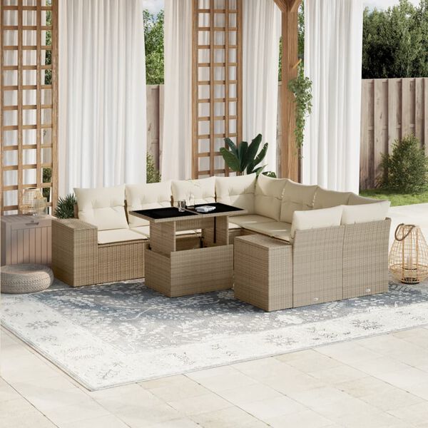 vidaXL Set de sofás de jardín 9 pzas con cojines ratán sintético beige