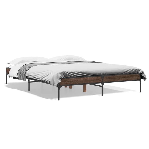vidaXL Estructura cama madera ingenier&iacute;a metal marr&oacute;n roble 160x200 cm