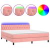 vidaXL Cama box spring colch&oacute;n y LED terciopelo rosa 180x200 cm