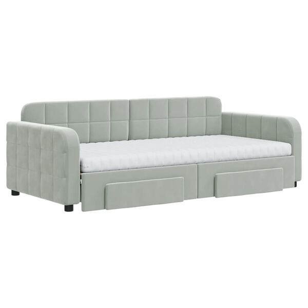 vidaXL Sof&aacute; cama nido con cajones terciopelo gris claro 90x190 cm