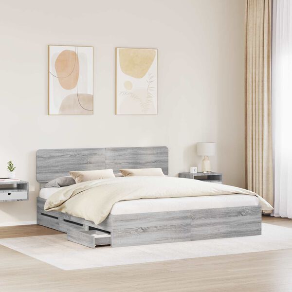 vidaXL Estructura de cama con cabecera Gris Sonoma 200 x 200 cm