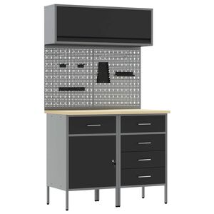 vidaXL Conjunto de armarios de trabajo con caj&oacute;n Manual 5 uds. Negro