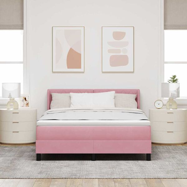vidaXL Cama tipo Box Spring con colch&oacute;n Rosa 200 x 140 cm Terciopelo