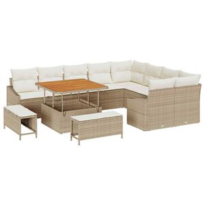 vidaXL Conjunto de sof&aacute;s de jard&iacute;n 12 uds. 7 plaza Beige Polirat&aacute;n