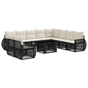 vidaXL Conjunto de sof&aacute;s de jard&iacute;n 11 uds. Negro y Blanco Crema