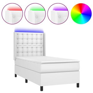 vidaXL Cama box spring colch&oacute;n y LED cuero sint&eacute;tico blanco 100x200 cm
