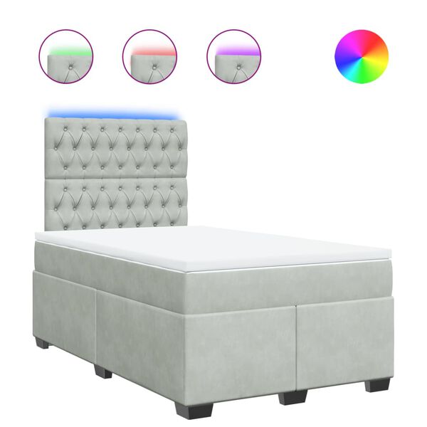vidaXL Cama box spring con colch&oacute;n terciopelo gris claro 120x200 cm