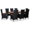 vidaXL Set comedor de jard&iacute;n 9 piezas y cojines rat&aacute;n sint&eacute;tico negro