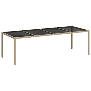 vidaXL Mesa de jard&iacute;n de vidrio templado rat&aacute;n PE beige 250x100x75 cm