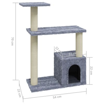 vidaXL Rascador para gatos con postes de sisal gris claro 70 cm