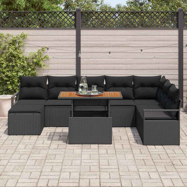 vidaXL Conjunto de sof&aacute; de jard&iacute;n con coj&iacute;n 9 pcs Negro y Marr&oacute;n