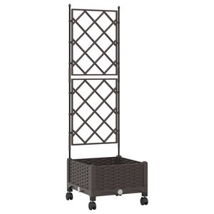vidaXL Jardinera con enrejado y ruedas Marr&oacute;n 40 x 40 x 131,5 cm PP