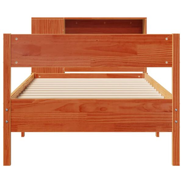vidaXL Cama con estanter&iacute;a sin colch&oacute;n madera maciza marr&oacute;n 75x190 cm