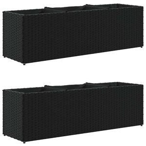 vidaXL Jardineras con 3 maceteros 2 uds rat&aacute;n PE negro 105x30x32 cm