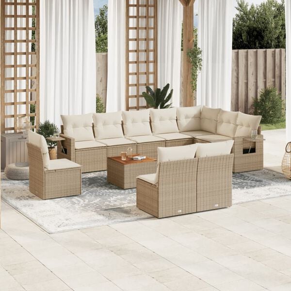 vidaXL Set de sof&aacute;s de jard&iacute;n 11pzas con cojines rat&aacute;n sint&eacute;tico beige