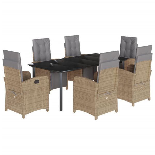 vidaXL Set comedor de jard&iacute;n 7 pzas con cojines rat&aacute;n sint&eacute;tico beige