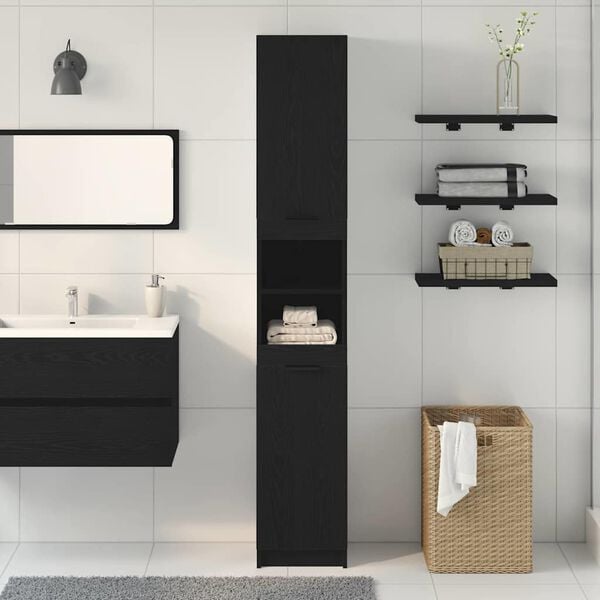 vidaXL Gabinete de Ba&ntilde;o con estante Roble negro 32 x 34 x 188,5 cm