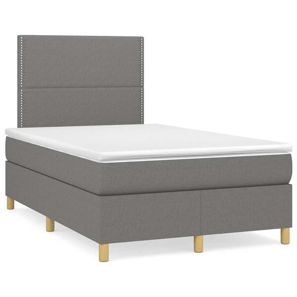 vidaXL Cama box spring con colch&oacute;n tela gris oscuro 120x190 cm