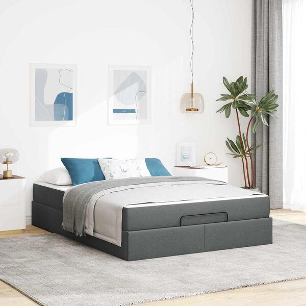 vidaXL Estructura de cama con colch&oacute;n 2 pcs Gris Tenue tela