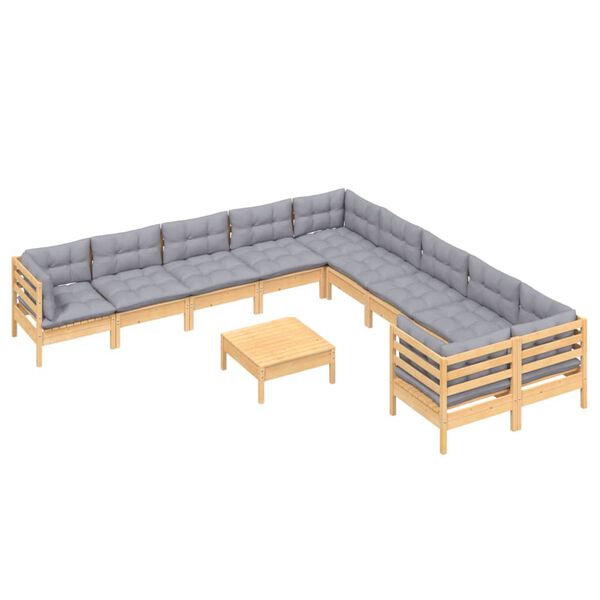 vidaXL Muebles de jard&iacute;n 11 pzas y cojines madera de pino gris