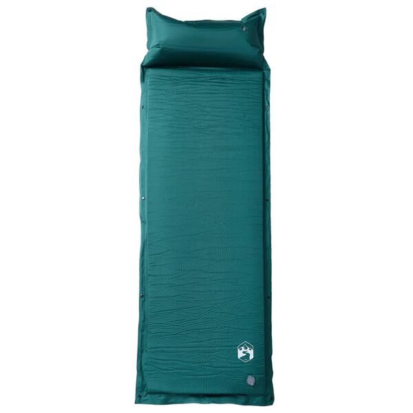 vidaXL Colch&oacute;n de camping autoinflable con almohada 1 persona verde