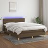 vidaXL Cama box spring colch&oacute;n luces LED tela marr&oacute;n oscuro 140x190 cm