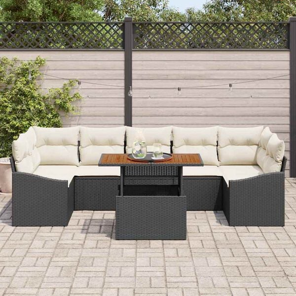 vidaXL Conjunto de sof&aacute; de jard&iacute;n con coj&iacute;n 8 pcs Negro y Beige