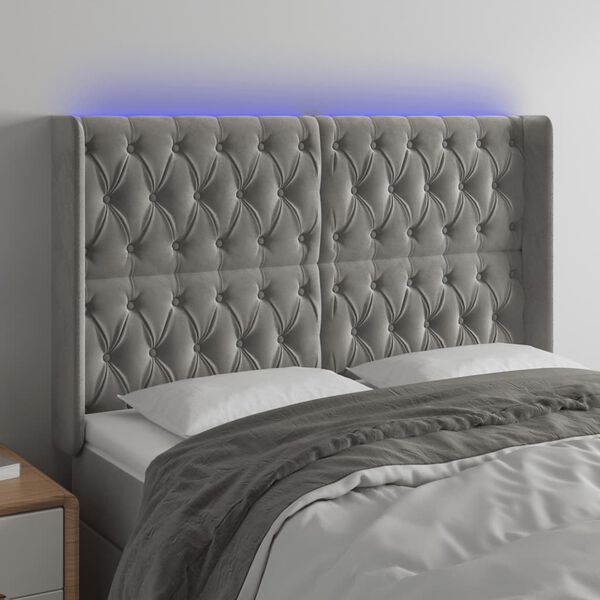 vidaXL Cabecero con LED de terciopelo gris claro 147x16x118/128 cm
